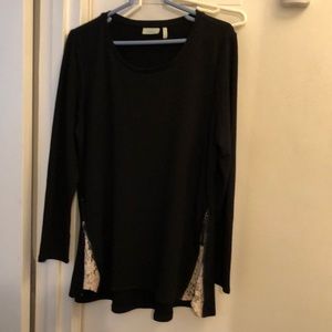Black sweater with lace godets and zippers